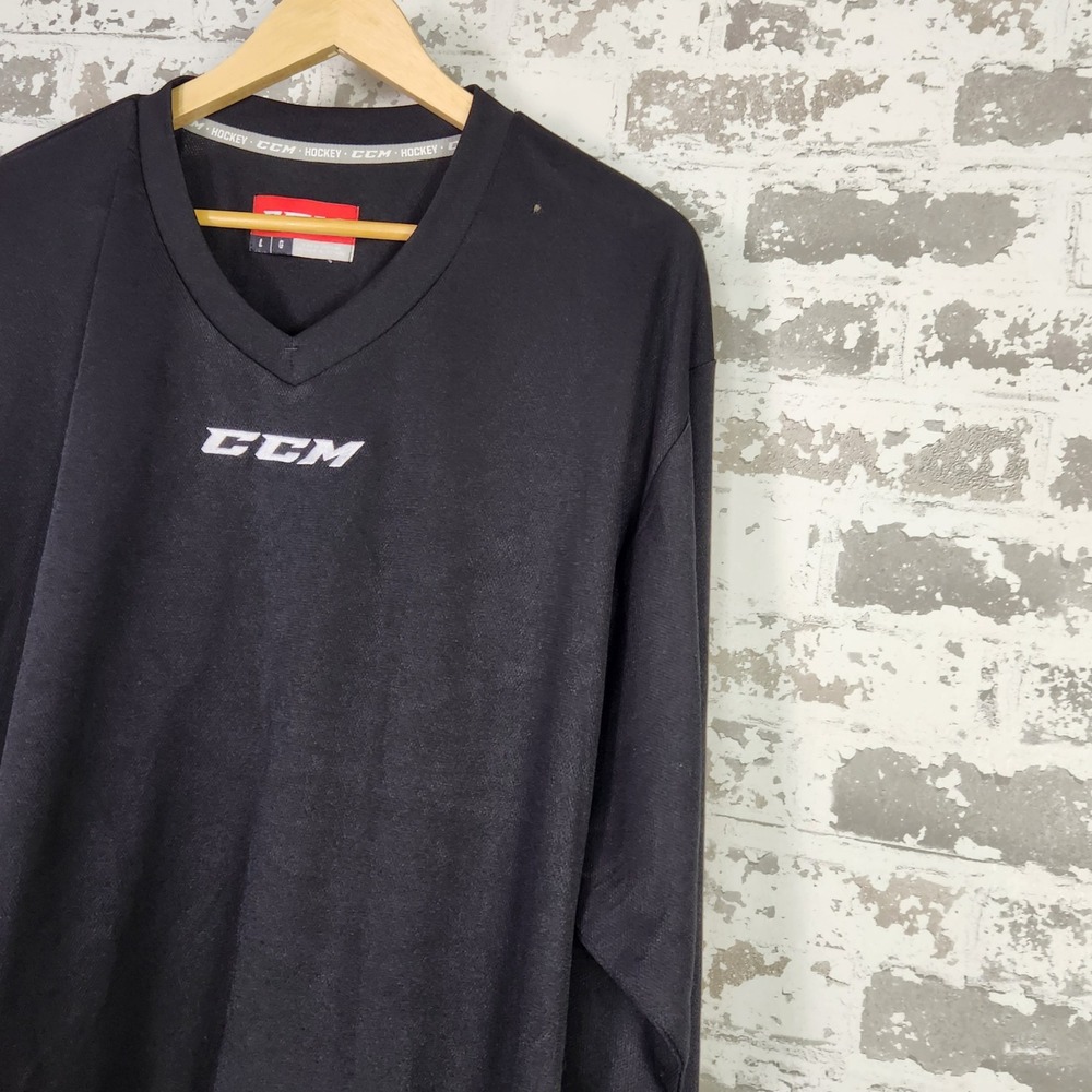 CCM‎ Hockey Long Sleeve Shirt Black V Neck Men's Size L Polyester Athletic - Picture 5 of 14